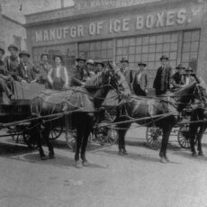 The outside of the original Matot shop, shown in black and white.